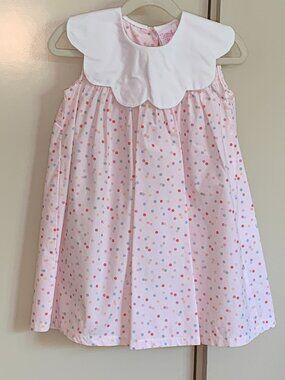 Stitchy Fish Pink Confetti Dress White Scallop Collar Size 5 Easter Spring